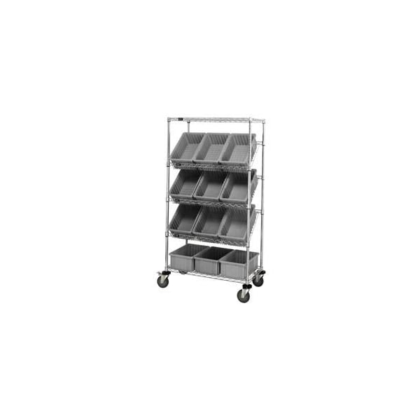 Global Industrial Easy Access Slant Shelf Chrome Wire Cart 12 6inH Grid Containers GY 36x18x63 269000GY - main